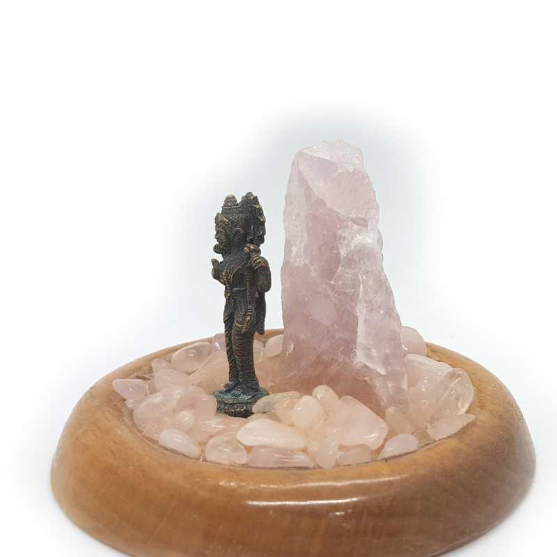 Shiva mit Rosenquarz  in Holzgefäß
